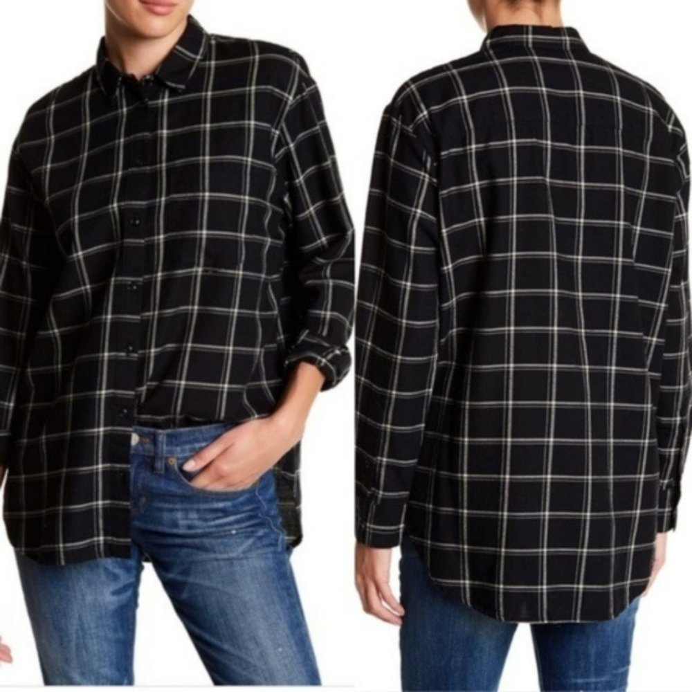Madewell Window Pane Plaid Black and White Button Down Shirt Large